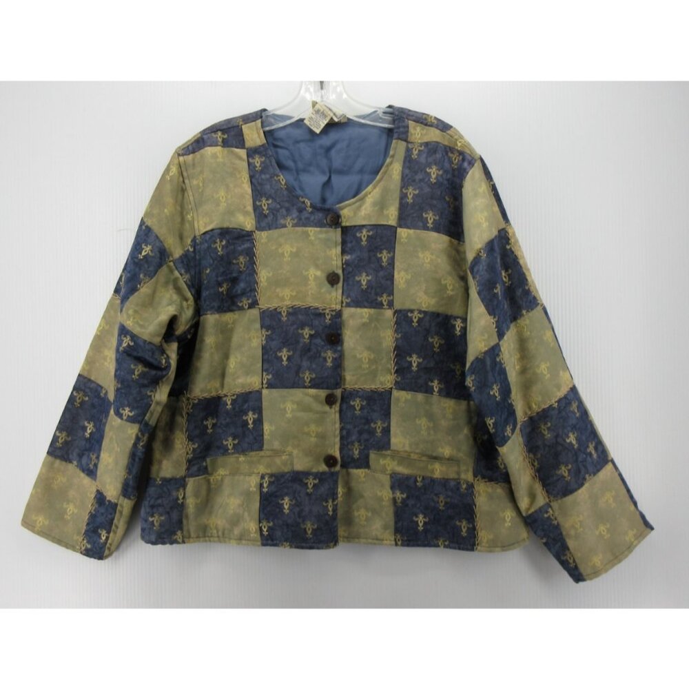 April Cornell Blue and Olive Patchwork Button Jacket